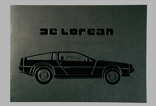 DELOREAN SPORTWAGEN, USA, "The man, the Company,: English Description: DELOREAN SPORTWAGEN, USA, "The man, the Company, the car", complex designed, with relief printing, (known from the telefilm "Zurück in die Zukunft"(Back to the future) 1975), co