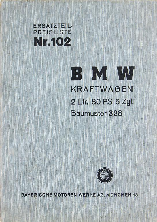 BMW 1939, replacement parts price list Nr.102 for BMW (1 of 1)