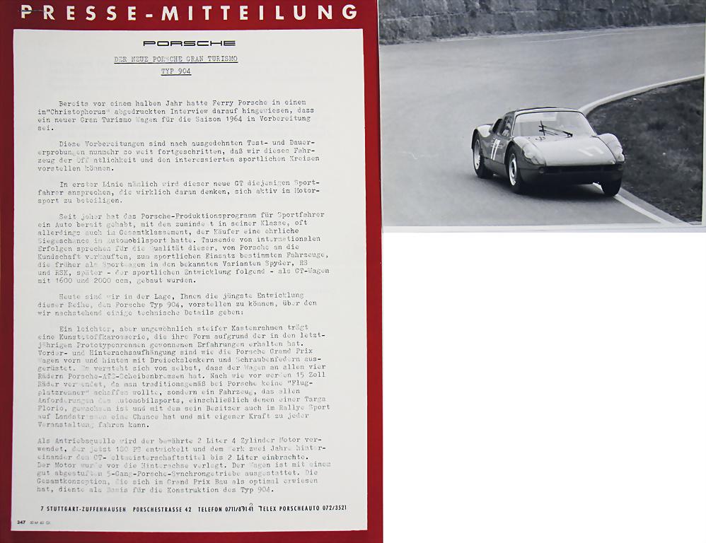PORSCHE 1963, press release Porsche 904 GT, German (1 of 2)