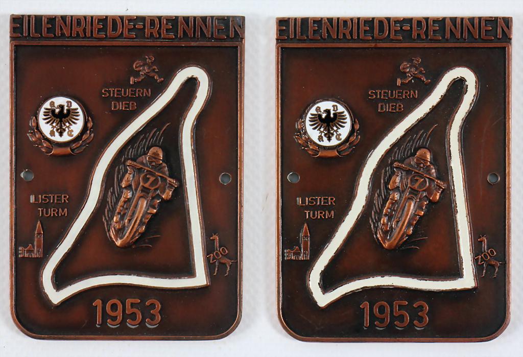 2x badge, Eilenriede- race, 1953, enameled, 8cm x 6cm, (1 of 2)