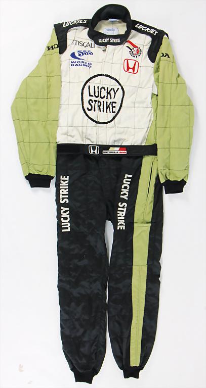SPARCO original Lucky Strike B.A.R. Honda race suit of: SPARCO original Lucky Strike B.A.R. Honda race suit of the company Sparco size 60, Made in Italy, Norme 1986/ Standard 01.008.CSAI.87, good condition German Description SPARCO Original Lucky Strike B.