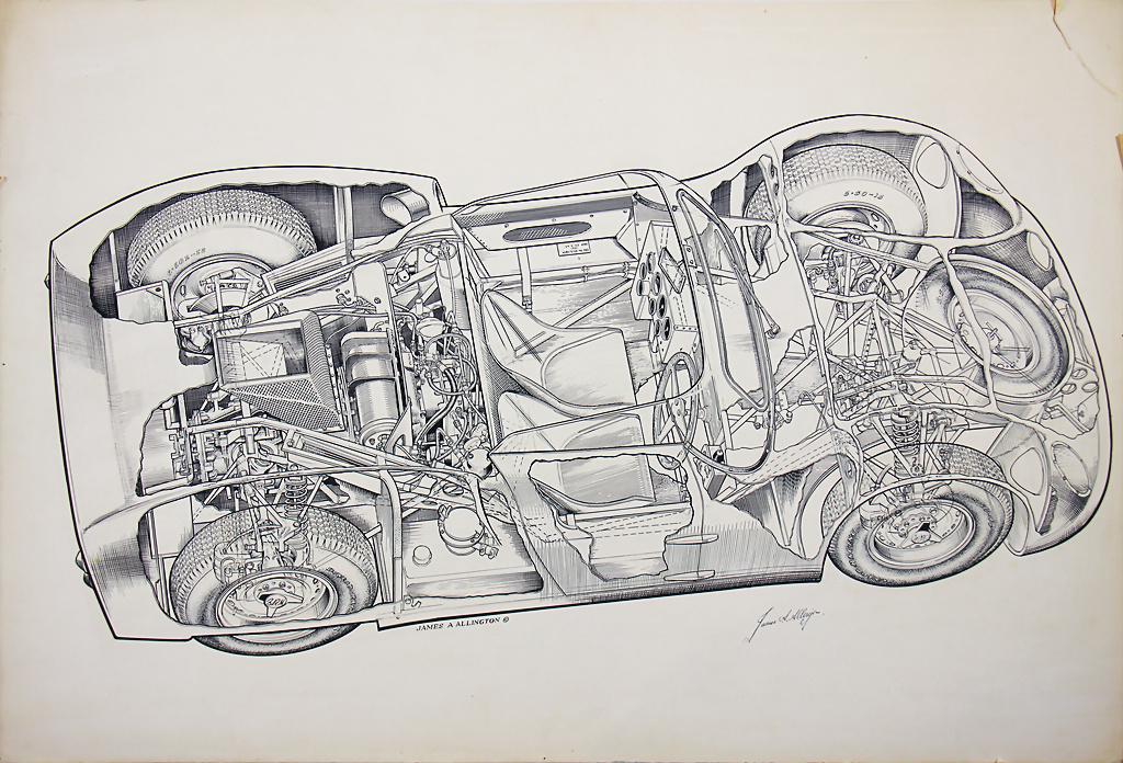 LE MANS / ROVER TURBINE mixed lot of 3 sectional: LE MANS / ROVER TURBINE mixed lot of 3 sectional drawings, among it No. 1: sectional view Rover turbine Le Mans car from 1963, No. 2: drive assembly, autographed James A. Allington, 79 x 53 and 30 x 2
