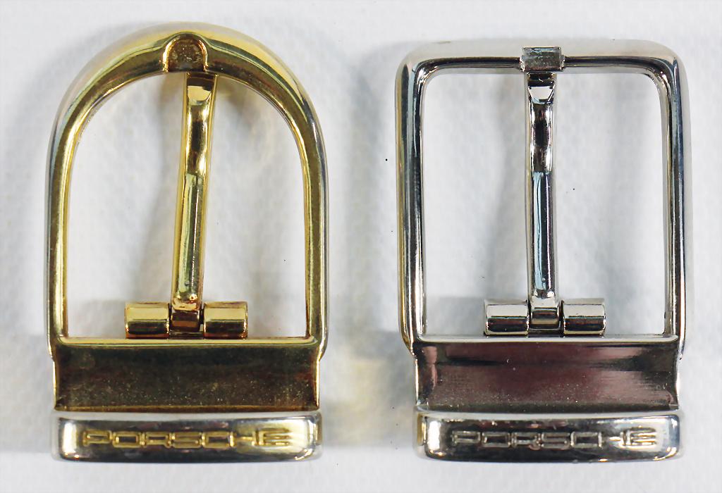 PORSCHE 2 Porsche belt buckles, silver and gold, good (1 of 2)