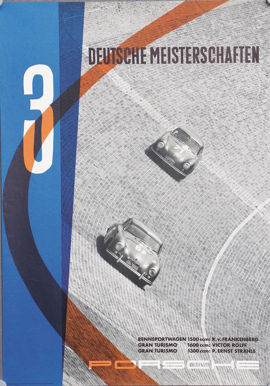 PORSCHE 1955, original racing poster "3 deutsche (1 of 1)