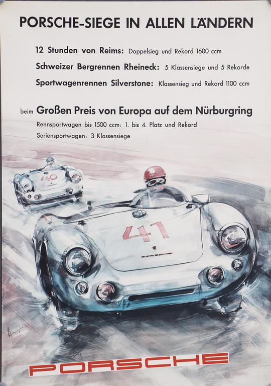 PORSCHE 1957, original racing poster "Porsche-Sieg in (1 of 1)
