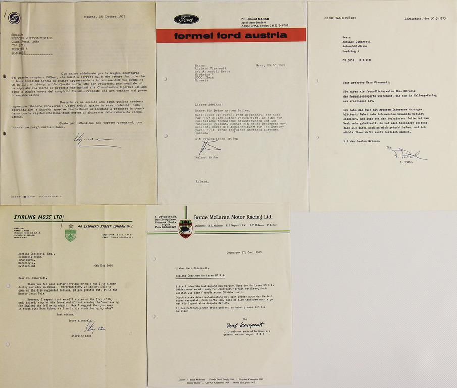mixed lot of 5 autographed letters, among it Stirling: mixed lot of 5 autographed letters, among it Stirling Moss (1965), Ferdinand Piech (1973), Josef Marquart (1969), Helmut Marko (1972), Vittorio Stanguellini (1971) German Description Konvolut 5 handsi
