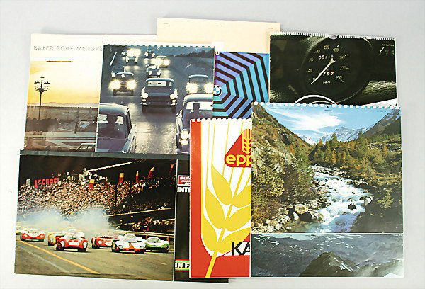mixed lot of 7 pieces, calendar, 1x Fiat 1962; 1x: mixed lot of 7 pieces, calendar, 1x Fiat 1962; 1x Fiat 1968; 1x BMW, '60s, not complete; 1x BMW, 1971; 1x BMW, 1969; with 2 clock calendars Ixaztus Swiss, '70s, 1 calendar Epple, 1964 German Descripti
