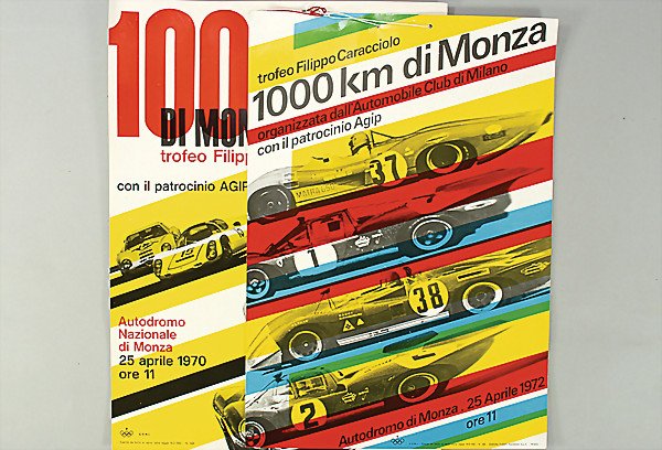 3 racing posters, 1x 1000 km di Monza 1972, (44 b: 3 racing posters, 1x 1000 km di Monza 1972, (44 by 31 cm); 1x 1000 km di Monza 1970, (45.5 by 34 cm) German Description: 3 Rennplakate, 1x 1000 km di Monza 1972, (44 x 31 cm); 1x 1000 km di Monza 1970