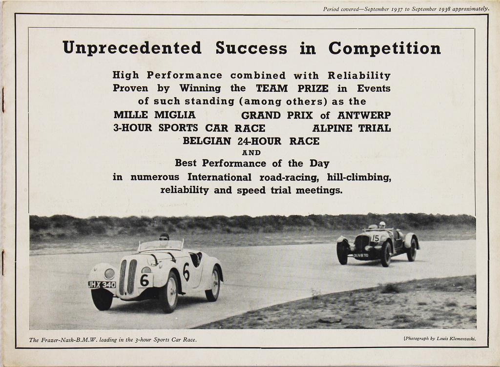 BMW (FRAZER NASH) 1938, brochure "Unprecedented Success (1 of 1)