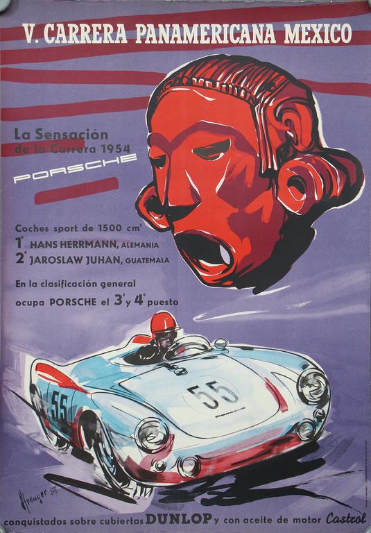 PORSCHE 1954, original racing poster "V. Carrera (1 of 1)