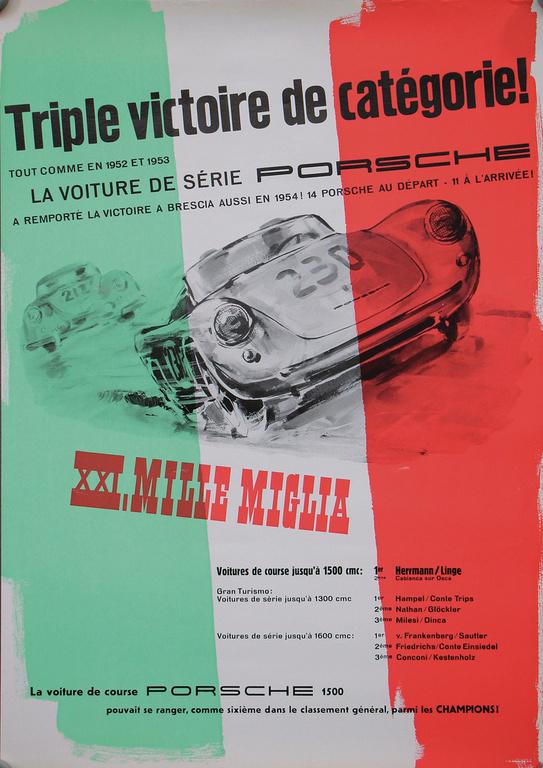 PORSCHE 1954, original racing poster "Triple victorie (1 of 1)