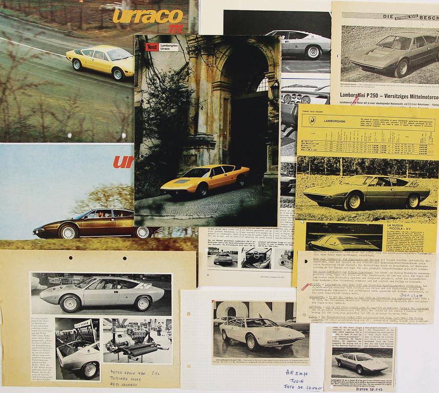 LAMBORGHINI mixed lot , among it sales catalog Urraco: LAMBORGHINI mixed lot , among it sales catalog Urraco P300, 8 pages, Italian text with technical data on the back in four languages (I/F/E/D), sales catalog Urraco 111, 8 pages, Italian text with tech