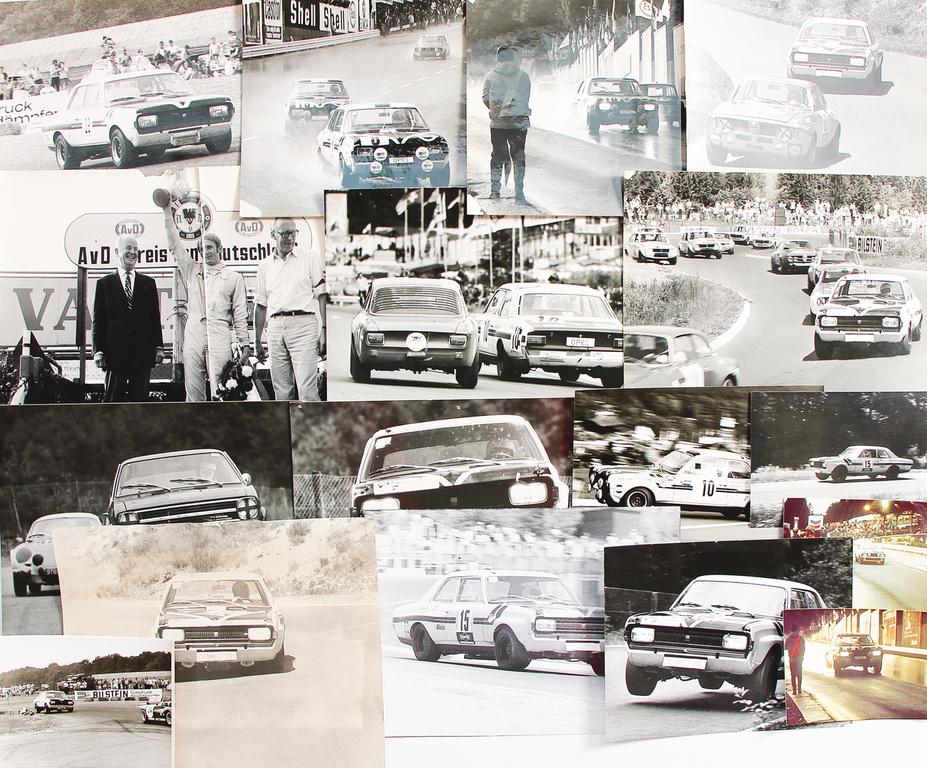 KLAUS STEINMETZ mixed lot of 28 original B/W photos,: KLAUS STEINMETZ mixed lot of 28 original B/W photos, among it 14 original B/W photos GP touring cars Nürburgring 1970, at the steering wheel Helmut Marko in an Opel Commodore GS 2800 Team Steinmetz,