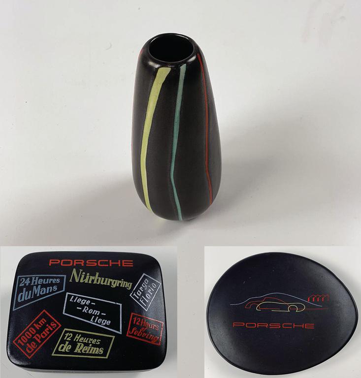 PORSCHE 3 item Ulmer Keramik, among it box with cover (1 of 4)