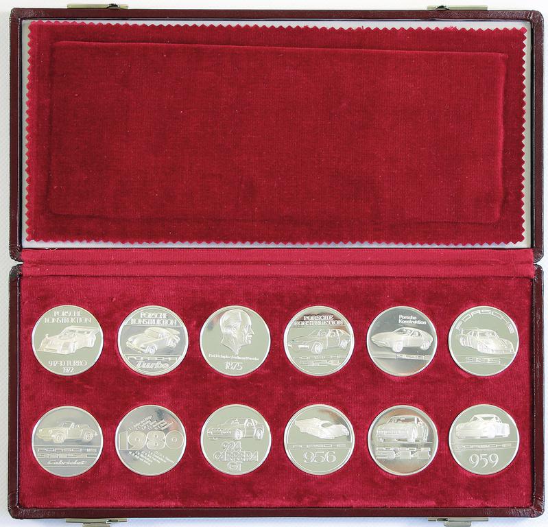 PORSCHE 1974-1985, 12 Porsche calendar coins, 825 fine (1 of 3)
