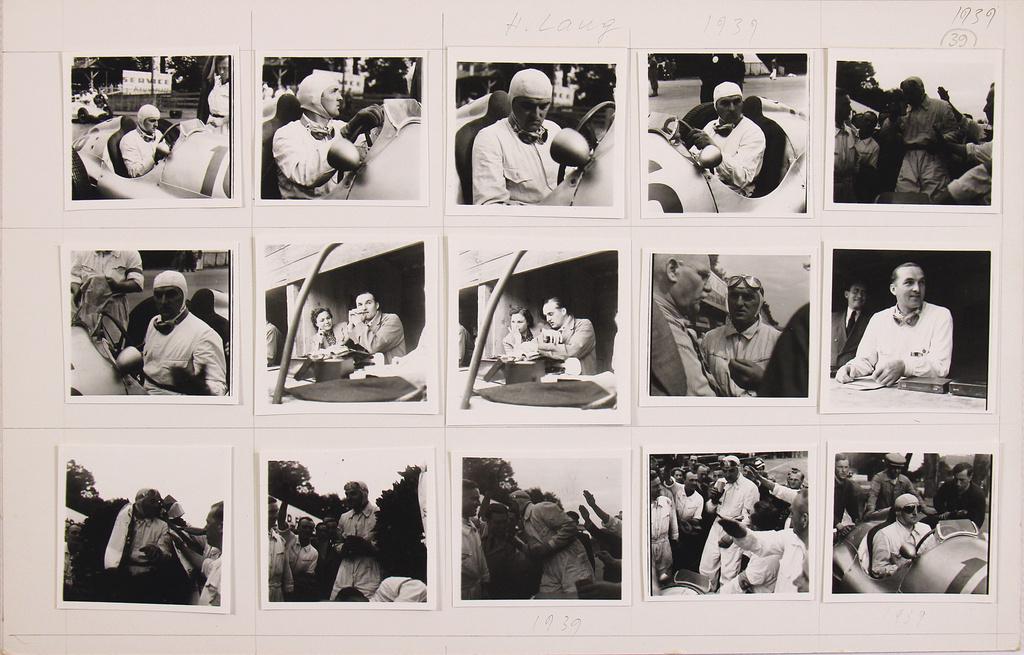GRAND PRIX BERNE 1939, mixed lot of 15 B/W contact: GRAND PRIX BERNE 1939, mixed lot of 15 B/W contact prints Hermann and Lydia Lang in the Mercedes Benz pit, Lang at the steering wheel of his W154 before the race and after his victory...6x6cm German D