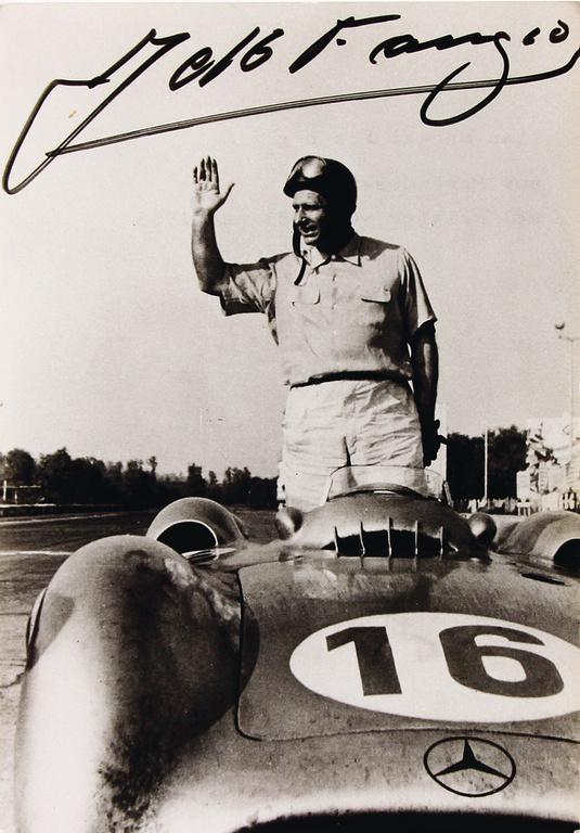 JUAN MANUEL FANGIO autographed Mercedes Benz company: JUAN MANUEL FANGIO autographed Mercedes Benz company photo, Juan Manuel Fangio ('80s signature), 12x9cm German Description Juan Manuel Fangio handsigniertes Mercedes Benz Werkfoto, Juan Manuel Fangio 
