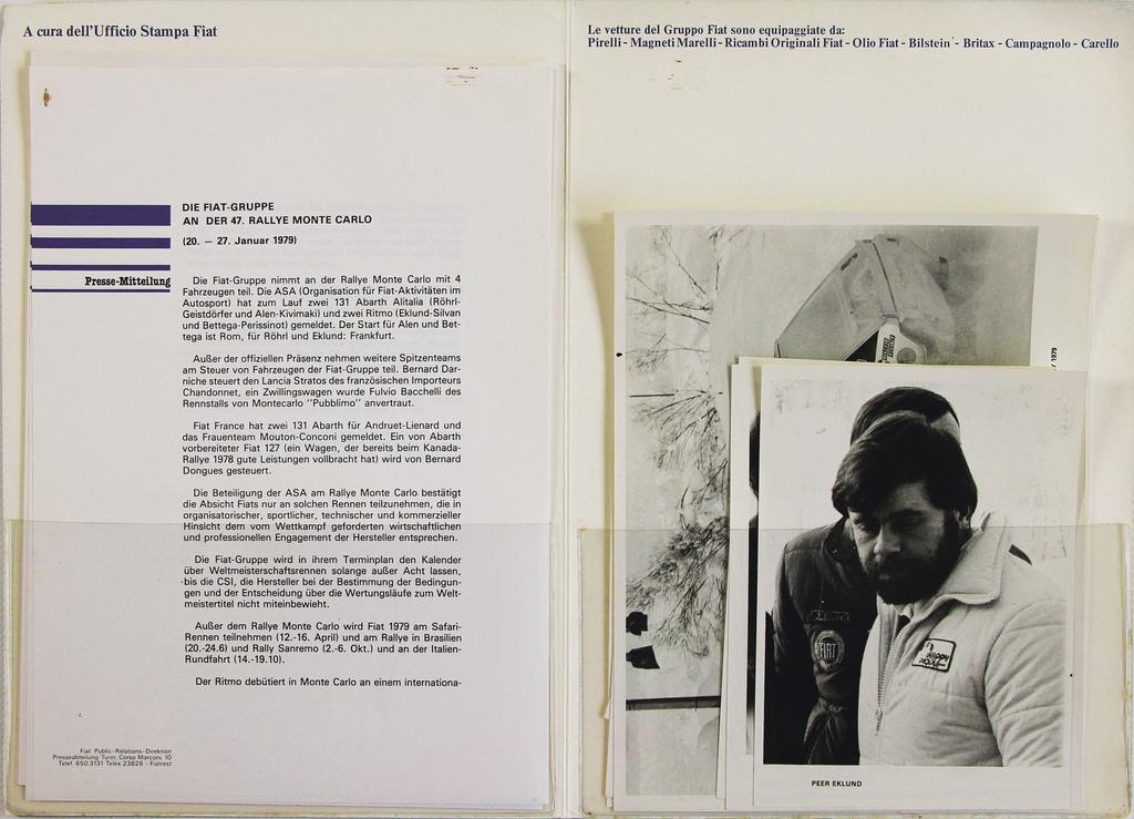 FIAT 1978, press report 46th Rallye Monte Carlo January: FIAT 1978, press report 46th Rallye Monte Carlo January 21st-28th 1978, inside with 9 pages with English text, technical data Fiat Abarth 131 Rallye, and 5 B/W company photos, good condition German De