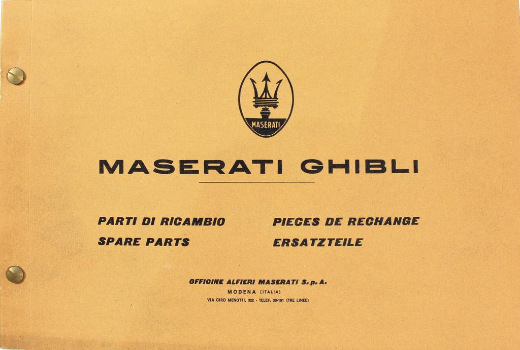 Maserati spare parts catalog, Maserati Ghibli, in four languages, good condition   German (1 of 1)