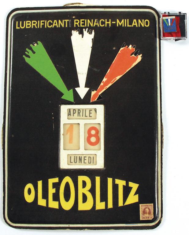 OLEOBLITZ perpetual calendar (cardboard) "Oleoblitz Lubrificanti Reinach-Milano", 34x24cm, with pin, (1 of 1)