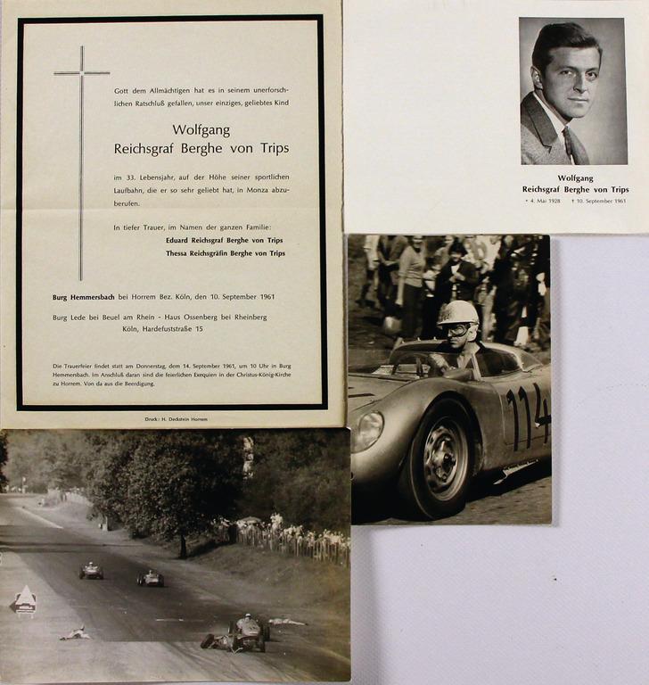 original B/W photo, fatal accident of Wolfgang Graf Berghe von Trips, 1961 in Monza, after his crash (1 of 2)