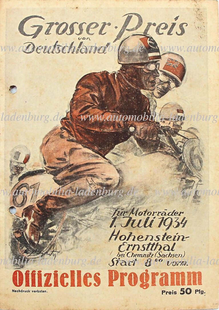 racing programme Grand Prix of Germany, motorbike Hohenstein-Ernstthal 1934, punched, otherwise good (1 of 1)