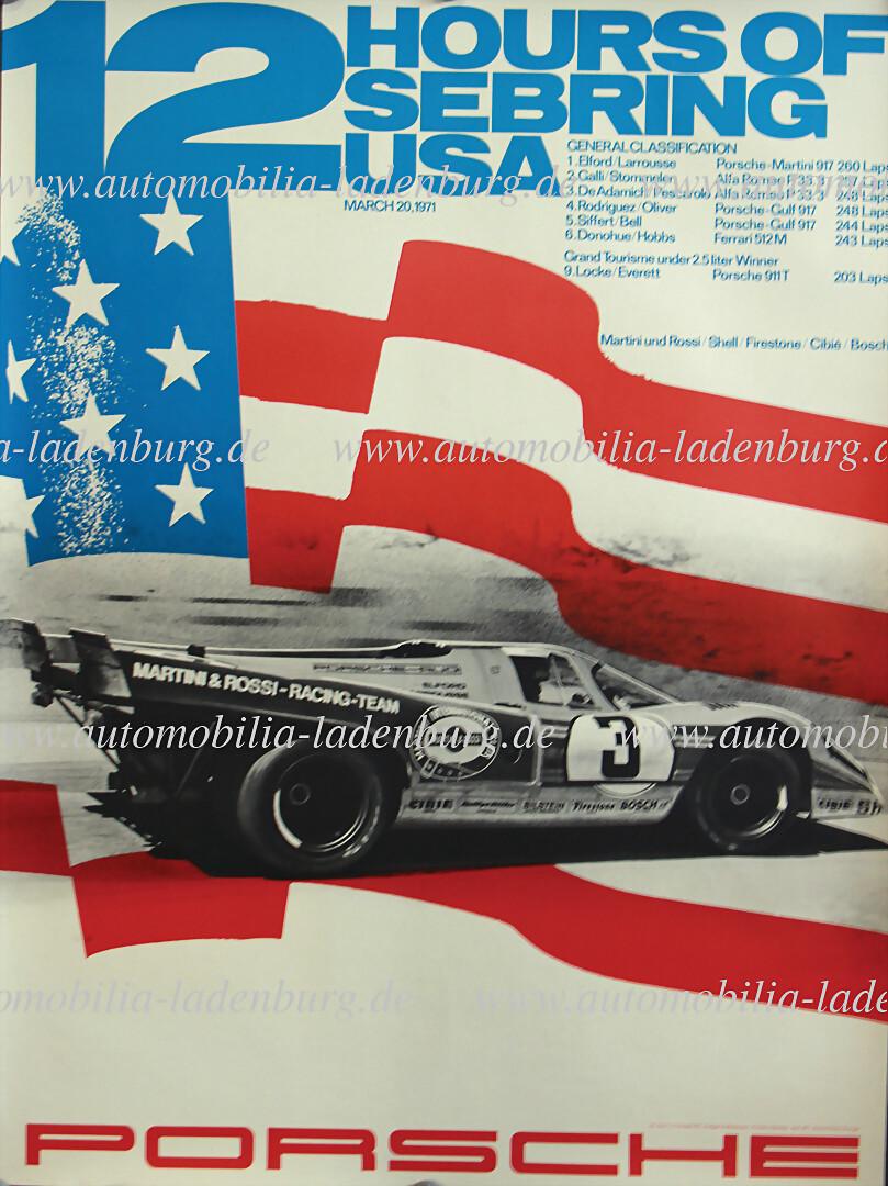 Porsche 1971, original racing poster "12 Hours of Sebring USA", design Atelier Strenger April 1971, (1 of 1)
