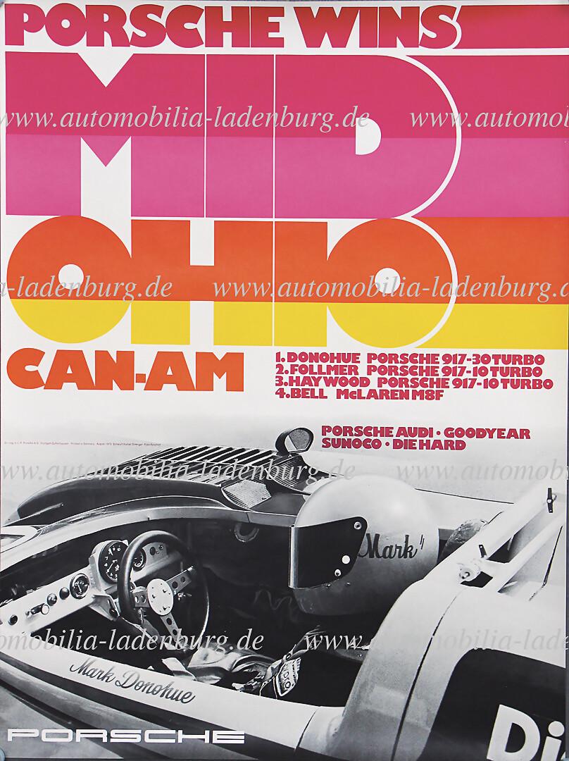 Porsche 1973, original racing poster "Porsche wins Mid-Ohio Can-AM", design Atelier Strenger, August (1 of 1)