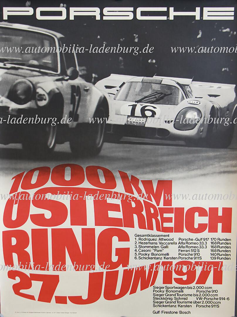 Porsche 1971, original racing poster 1000km Österreichring design Atelier Strenger July 1971, (1 of 1)