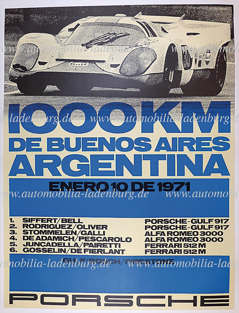 Porsche 1971, original racing poster "1000Km de Buenos Aires Argentinia", design Strenger, January (1 of 1)