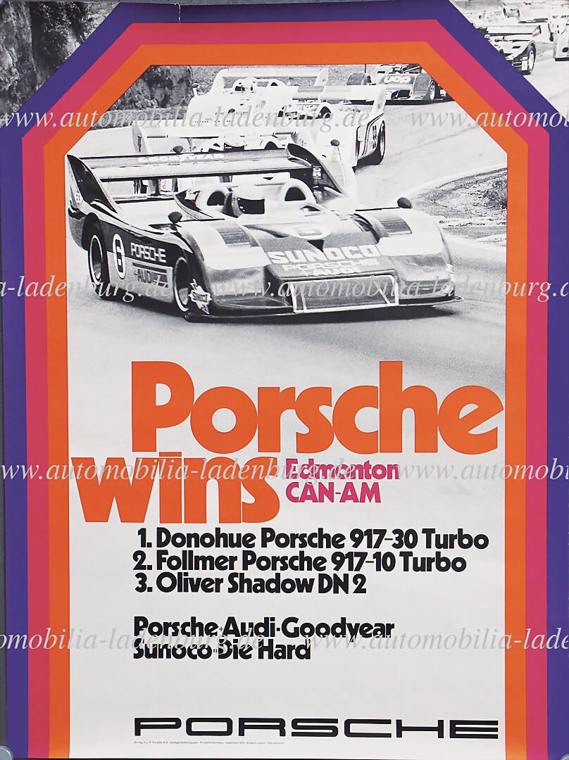 Porsche 1973, original racing poster "Porsche wins Edmonton Can-AM", design Lauster, September 1973, (1 of 1)