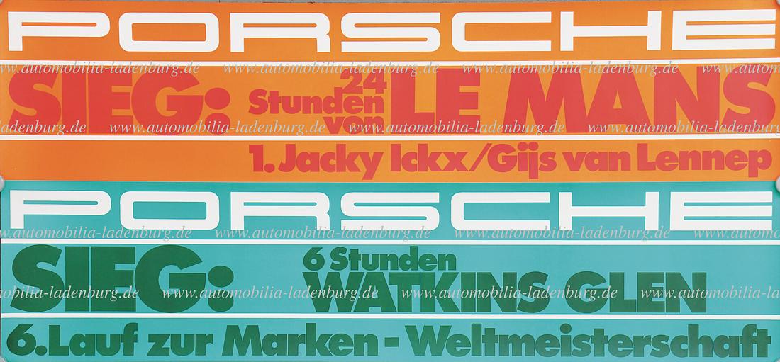 PORSCHE mixed lot of 2 racing posters among it "Porsche Sieg Watkins Glen", and "Porsche Sieg 24h Le (1 of 1)