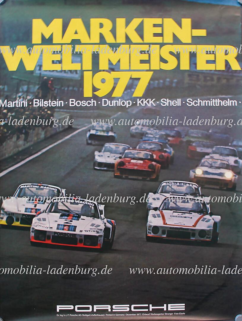 PORSCHE December 1977, racing poster "Markenweltmeister 1977", 101x76cm, draft Strenger, good (1 of 1)