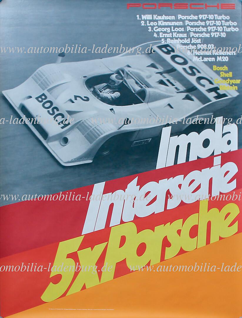 PORSCHE May 1973, racing poster "Imola Interserie 5x Porsche", 101x76cm, draft Strenger, good (1 of 1)