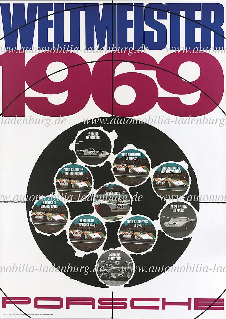 PORSCHE 1969, original racing poster "Weltmeister 1969", design by Strenger November 1969, 118x84cm, (1 of 1)