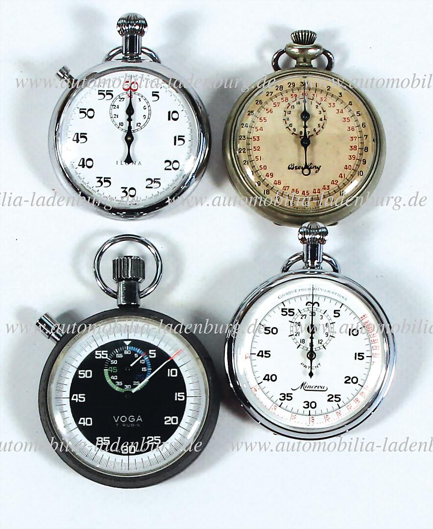 mixed lot of 4 stopwatches, among it Ilona, Breitling, Voga (7 Rubis), and 1x Minerva, working (1 of 2)