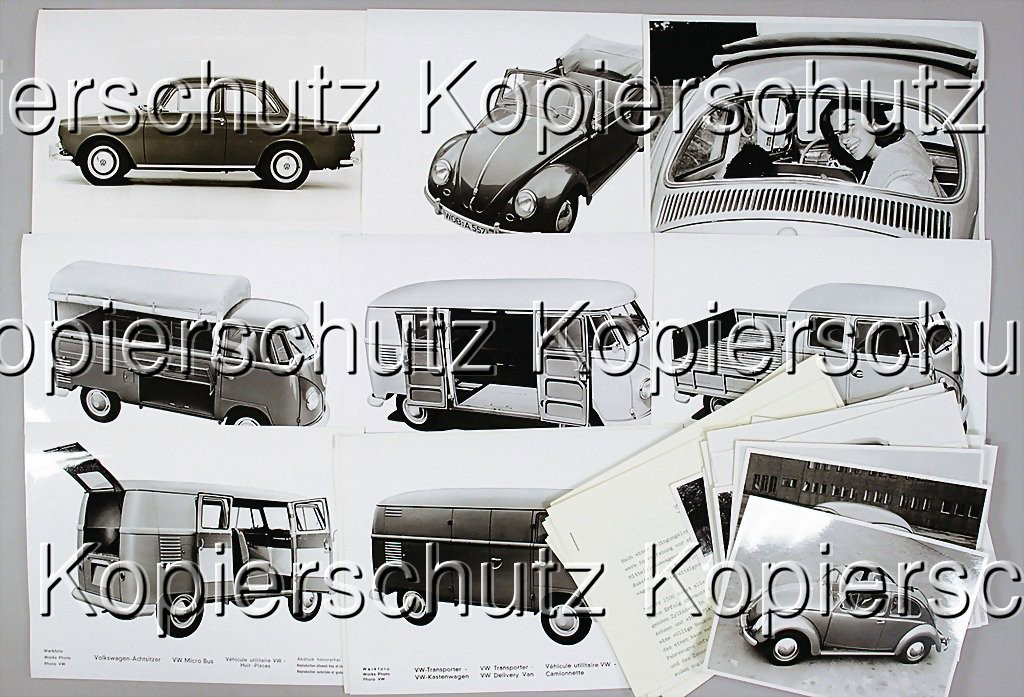 VW 34 B/W press photos from 1957, VW Beetle/VW 15: VW 34 B/W press photos from 1957, VW Beetle/VW 1500/transporter,different sizes, and many press texts by VW transporter/innovations at the Volkswagen/Nordhoff/the Volkswagen factory, an interesting mi