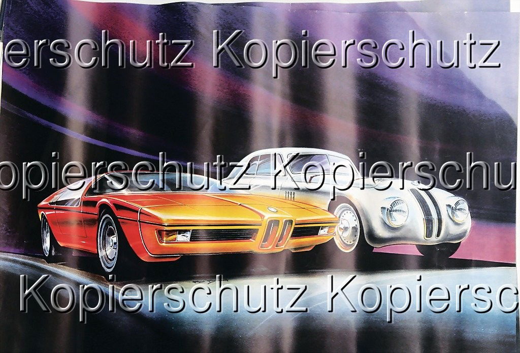 BMW mixed lot of 6 pieces, blueprints Paul Bracq,: BMW mixed lot of 6 pieces, blueprints Paul Bracq, BMW M1 and BMW Mille Miglia coupé Touring, 83 by 60 cm, with 2 color art prints of the same motif on the occasion of the opening of the BMW 4-cylinde