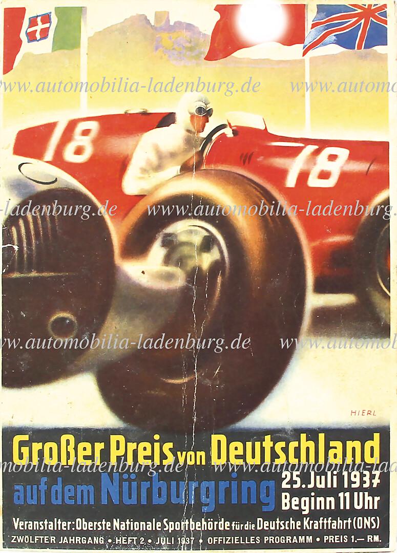1937, race programme, Grand Prix of Germany on the Nürburgring, July 25th 1937, with traces of (1 of 1)