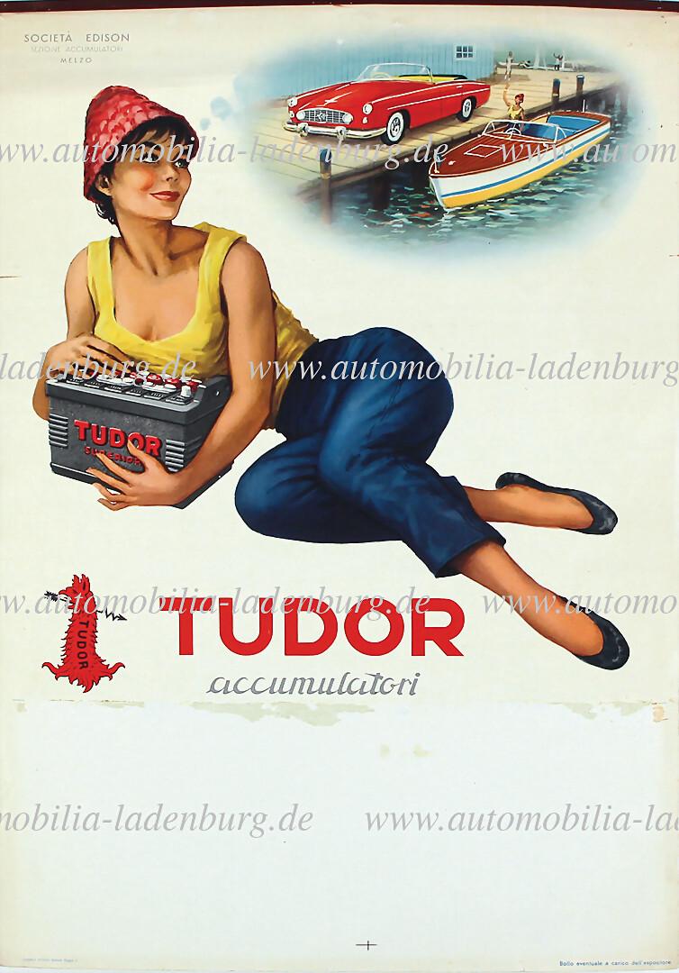 TUDOR advertisement poster Tudor accumulatori (Societa Edison), printed on cardboard with fixing (1 of 1)