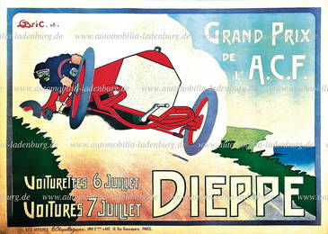 GRAND PRIX ACF DIEPPE 1908 original poster "Grand Prix de l&#180;ACF Dieppe 1908", winner was