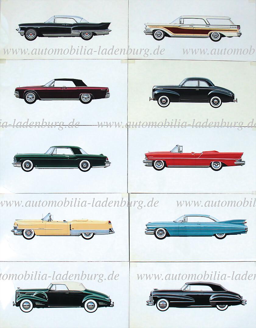 mixed lot, 10 original handdrawn illustrations (design drawings) American automobile manufacturers (1 of 1)