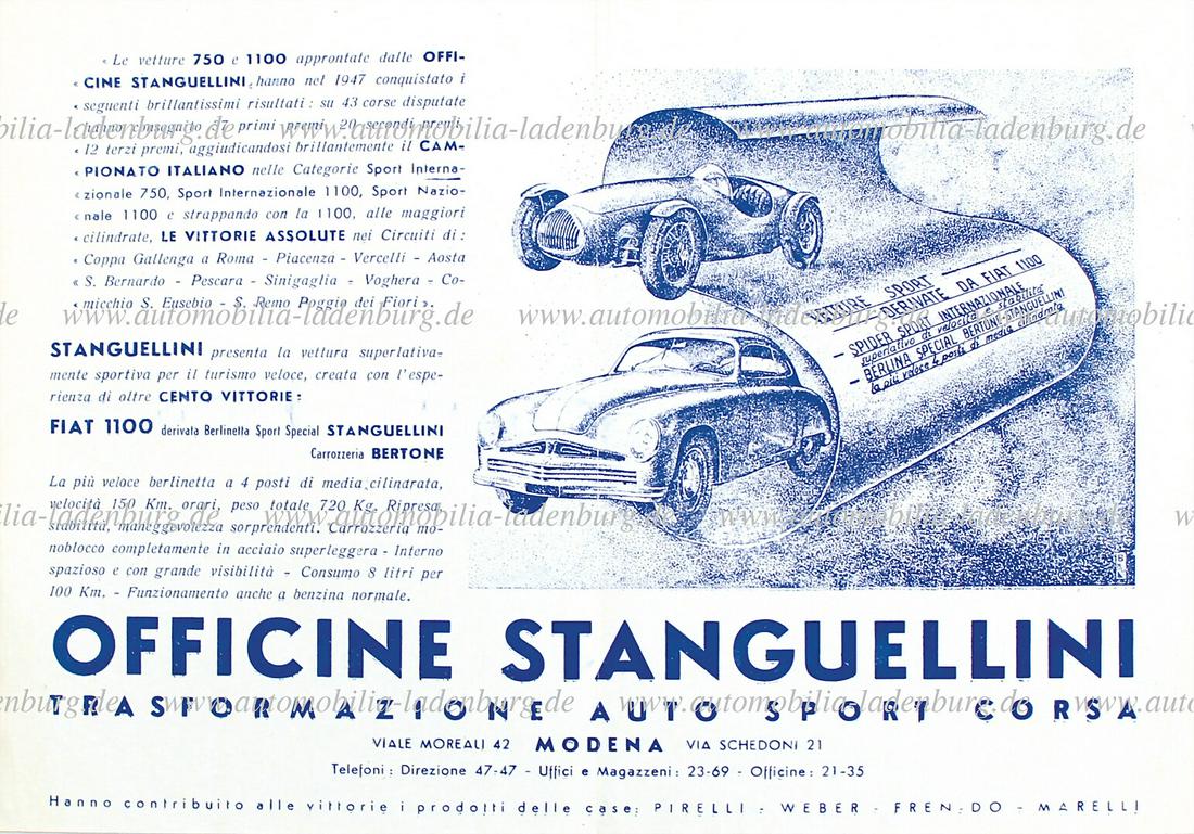 STANGUELLINI flyer "Officine Stanguellini- Transformazione Auto Sport Corsa" (1948/ Italian text), - (1 of 1)