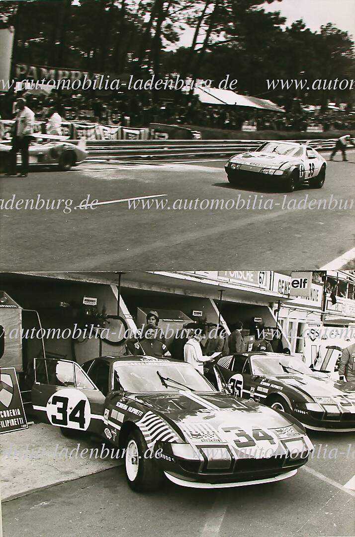 FERRARI mixed lot of two original B/W photos, Le Mans 1972, among it the Ferrari 365 GTB4 (Charles: FERRARI mixed lot of two original B/W photos, Le Mans 1972, among it the Ferrari 365 GTB4 (Charles Pozzi) of Andruet/ Léna and the Ferrari 365 GTB4 (Scuderia Filipinetti) by Parkes/Lafosse, 18x24