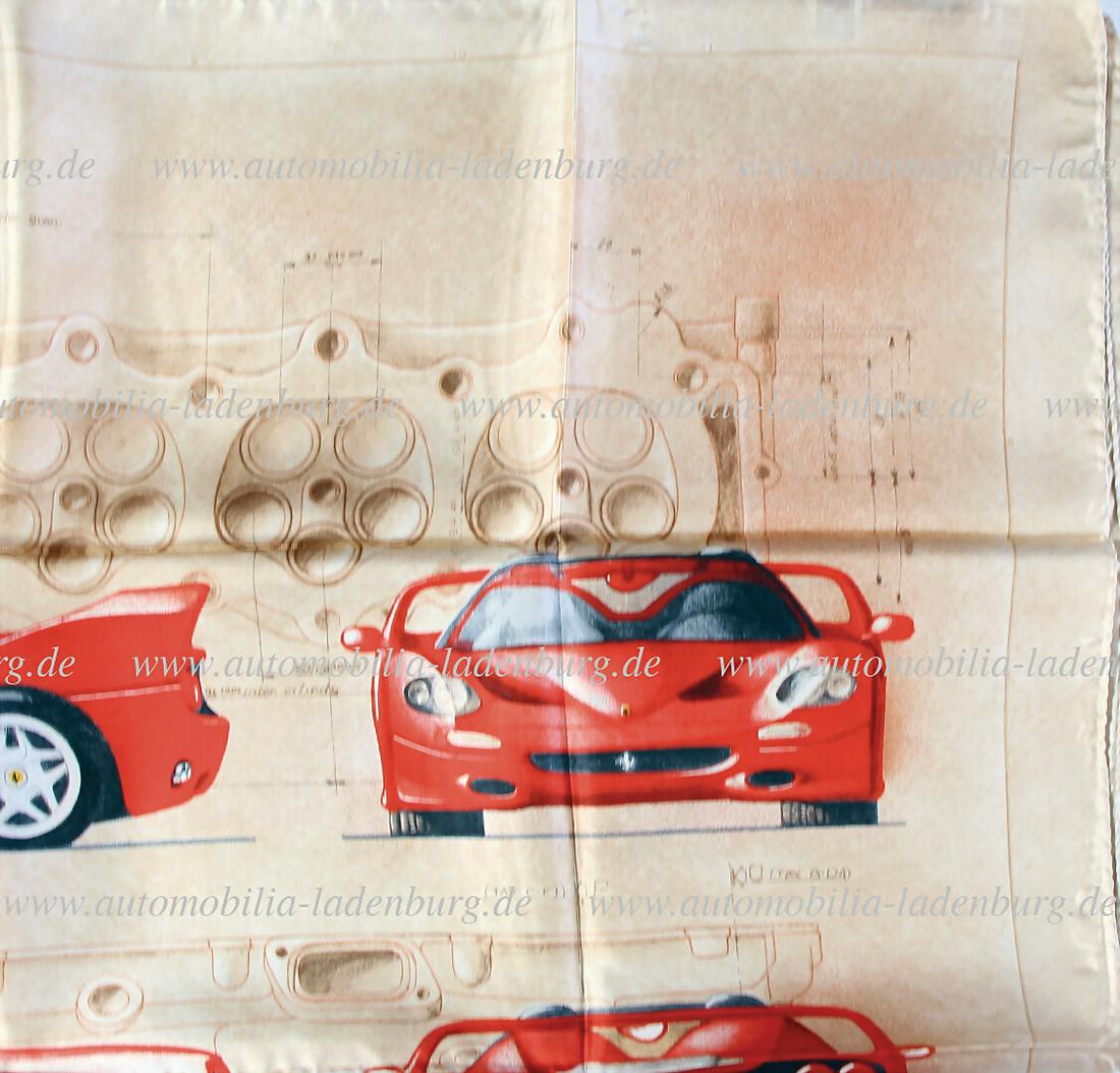 FERRARI Ferrari-silk scarf with F-50 and technical drawings as motif, 86x86cm with original packing (1 of 1)
