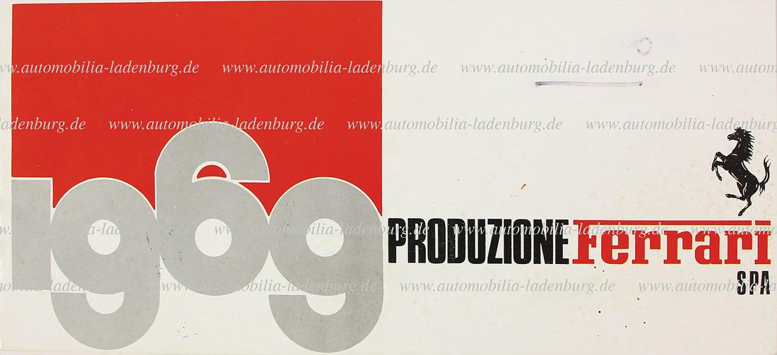FERRARI 1969 27/68), sales catalog Produzione Ferrari, 12 pages, good condition (with dealer's stamp: FERRARI 1969 27/68), sales catalog Produzione Ferrari, 12 pages, good condition (with dealer's stamp Pozzi) German Description FERRARI 1969 27/68), Verkaufskatalog Produzione Ferrari, 12 Seiten, guter