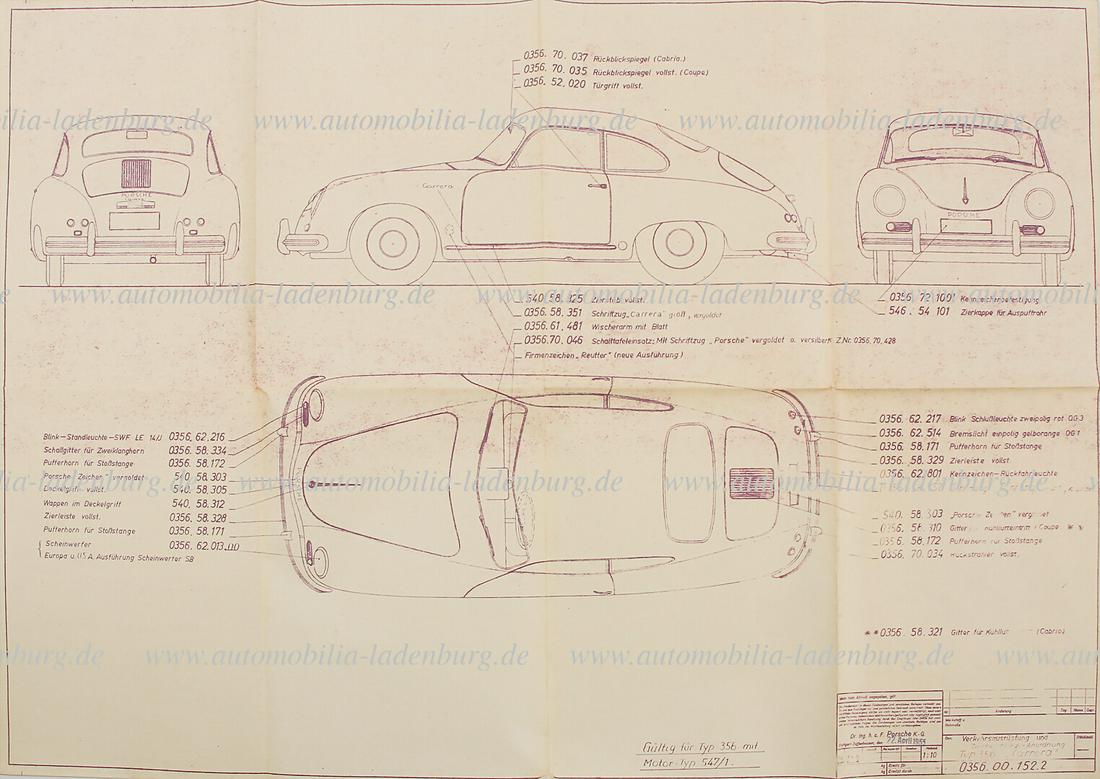 PORSCHE 1955, original blueprint / technical drawing transport equipment and decorative fittings (1 of 1)