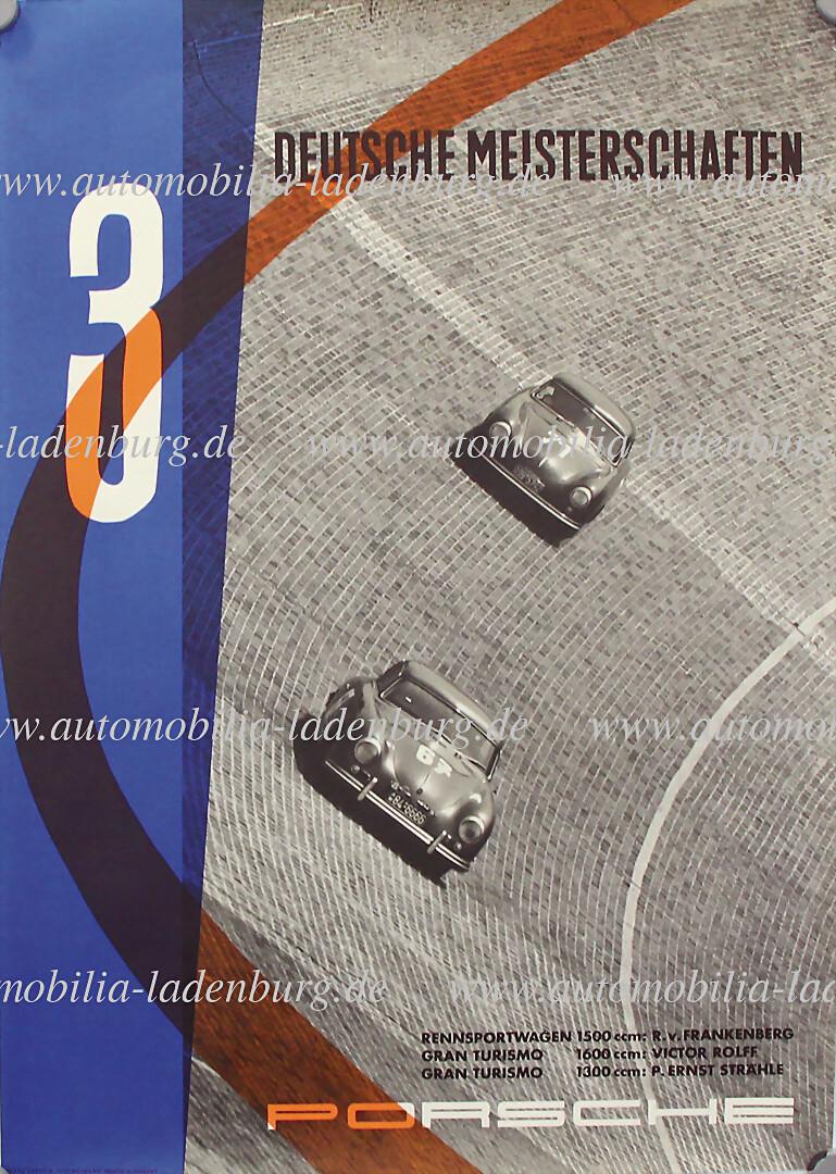 PORSCHE 1955, original racing poster "3 deutsche Meisterschaften", design Grafik Strenger, 84x60cm, (1 of 1)