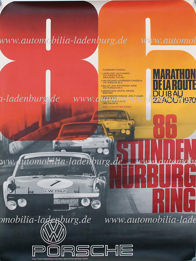 PORSCHE 1970, original racing poster "Marathon de la Route 86 Stunden Nürburgring", design (1 of 1)