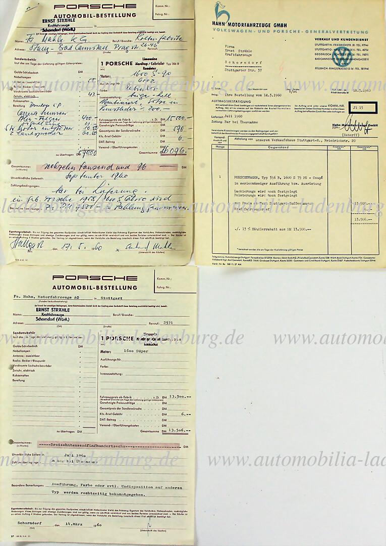 PORSCHE mixed lot of 3 orders by the company Hahn/Strähle for Eberhard Mahle, Porsche type (1 of 1)